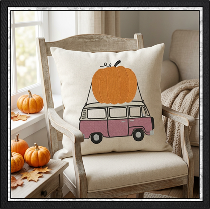 Vintage Fall Vehicles Pumpkin Machine Embroidery Design Set - Retro Beetle, Camper Van, & Pickup Truck Patterns, 3 Designs, 6 Sizes Each (4378)