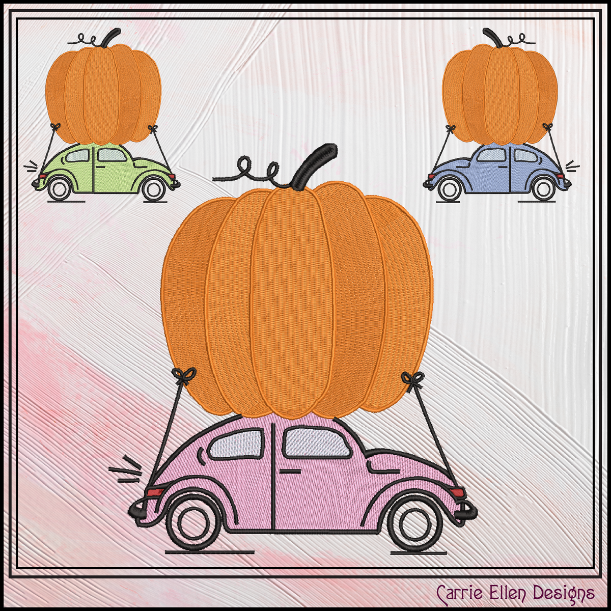 Vintage Bug Car with Giant Pumpkin Machine Embroidery Design, 6 Sizes (4371)