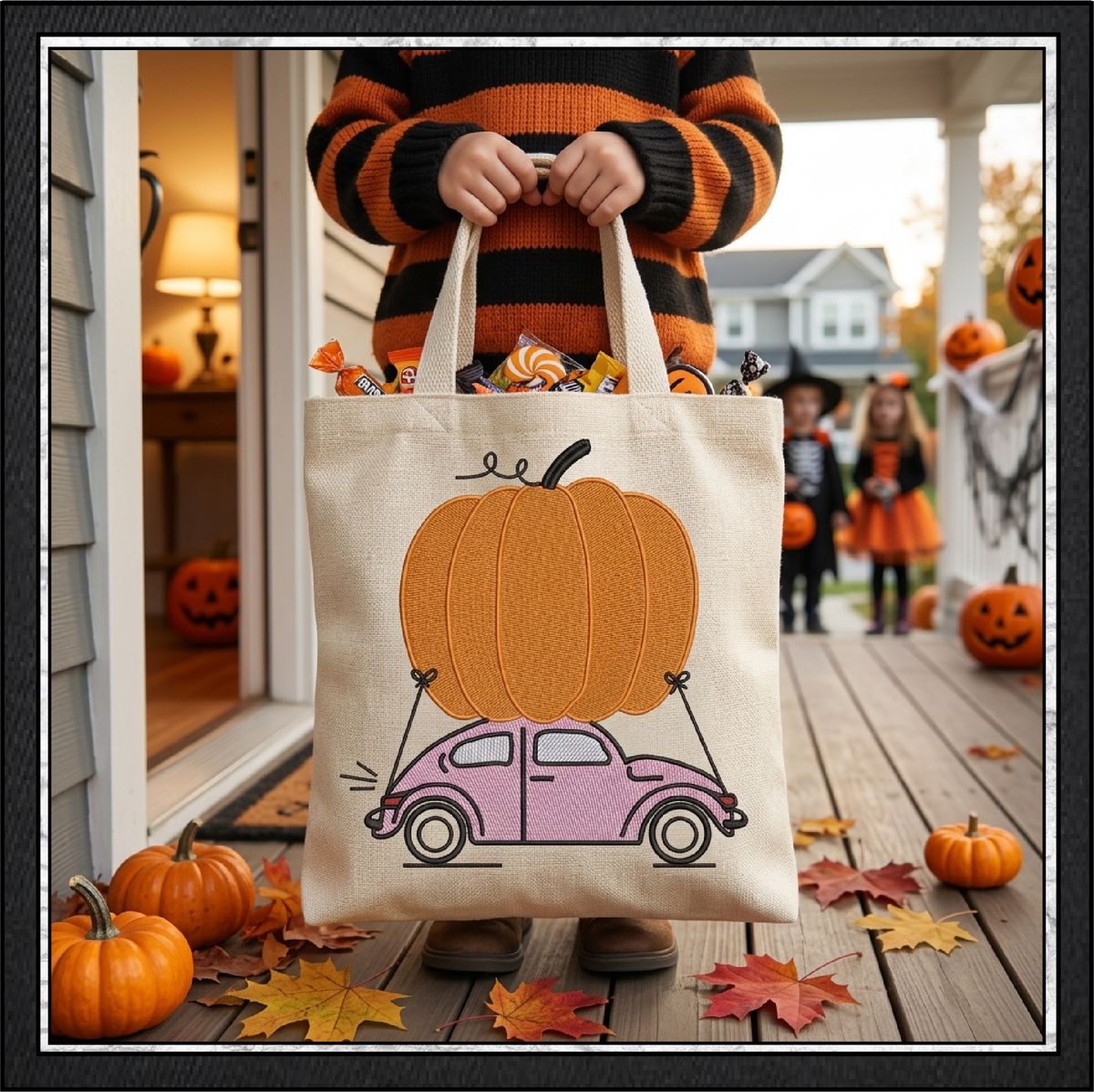 Vintage Bug Car with Giant Pumpkin Machine Embroidery Design, 6 Sizes (4371)