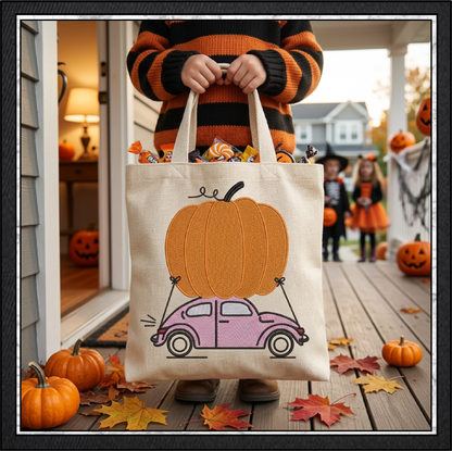 Vintage Bug Car with Giant Pumpkin Machine Embroidery Design, 6 Sizes (4371)