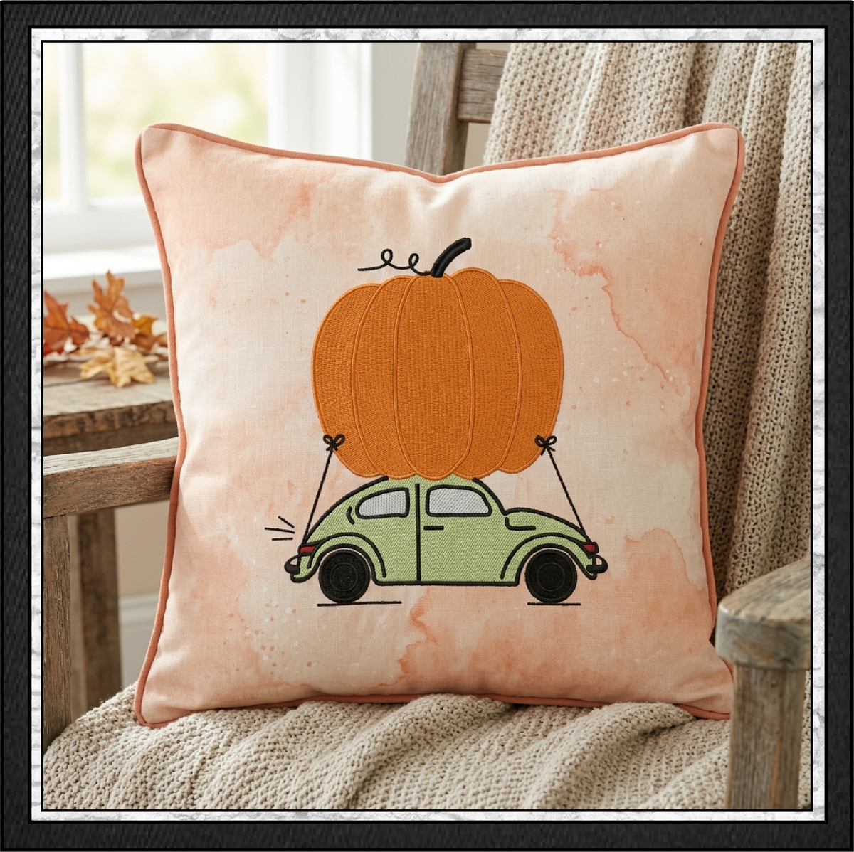 Vintage Bug Car with Giant Pumpkin Machine Embroidery Design, 6 Sizes (4371)