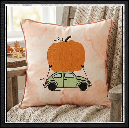 Vintage Bug Car with Giant Pumpkin Machine Embroidery Design, 6 Sizes (4371)