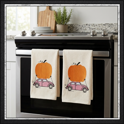 Vintage Fall Vehicles Pumpkin Machine Embroidery Design Set - Retro Beetle, Camper Van, & Pickup Truck Patterns, 3 Designs, 6 Sizes Each (4378)