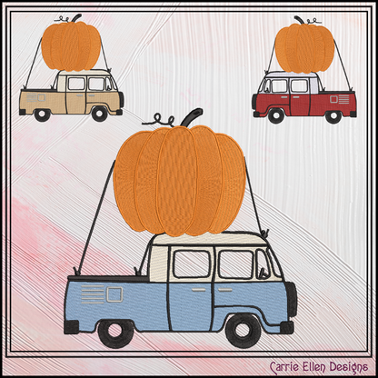 Vintage Blue Pickup Truck with Giant Pumpkin Machine Embroidery Design 6 Sizes (4372)