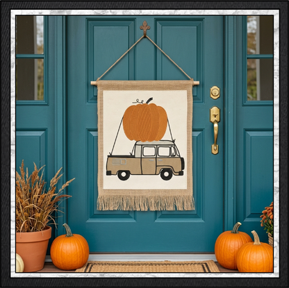 Vintage Blue Pickup Truck with Giant Pumpkin Machine Embroidery Design 6 Sizes (4372)