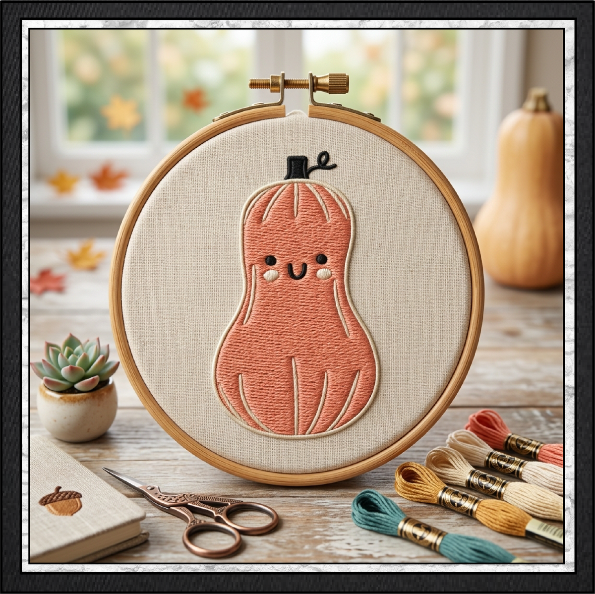 Happy Gourd & Cute Pumpkin Machine Embroidery Design Set - Kawaii Fall Autumn Pattern Bundle, 4 Designs, 6 Sizes Each (4379)