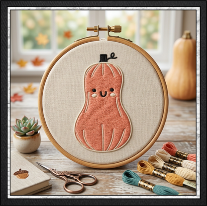 Happy Gourd & Cute Pumpkin Machine Embroidery Design Set - Kawaii Fall Autumn Pattern Bundle, 4 Designs, 6 Sizes Each (4379)