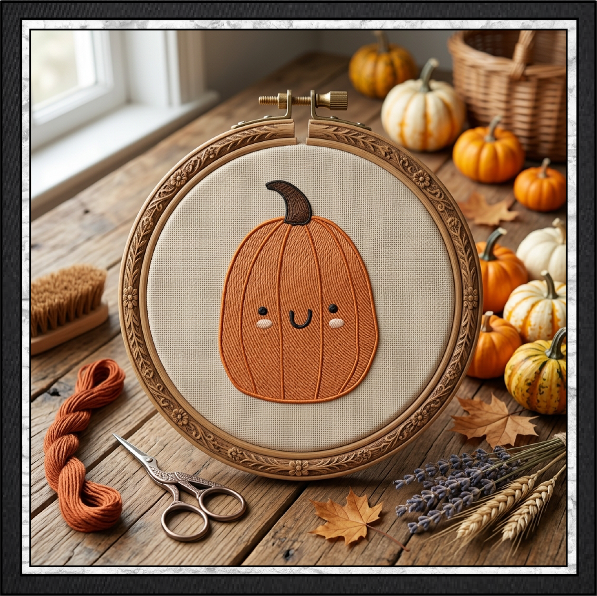 Happy Gourd & Cute Pumpkin Machine Embroidery Design Set - Kawaii Fall Autumn Pattern Bundle, 4 Designs, 6 Sizes Each (4379)