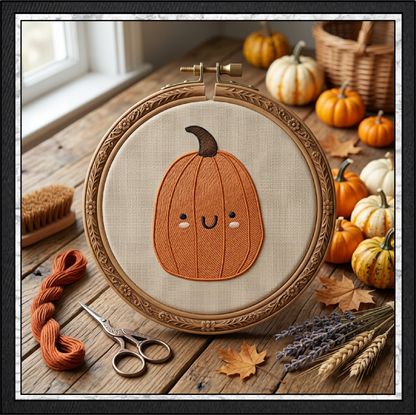 Happy Gourd & Cute Pumpkin Machine Embroidery Design Set - Kawaii Fall Autumn Pattern Bundle, 4 Designs, 6 Sizes Each (4379)