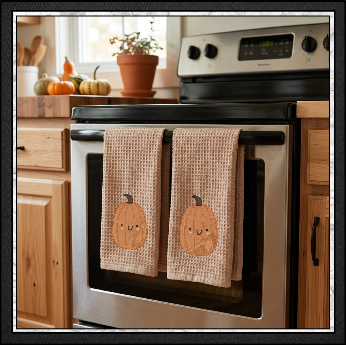Happy Gourd & Cute Pumpkin Machine Embroidery Design Set - Kawaii Fall Autumn Pattern Bundle, 4 Designs, 6 Sizes Each (4379)