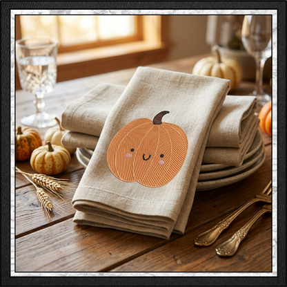 Happy Gourd & Cute Pumpkin Machine Embroidery Design Set - Kawaii Fall Autumn Pattern Bundle, 4 Designs, 6 Sizes Each (4379)