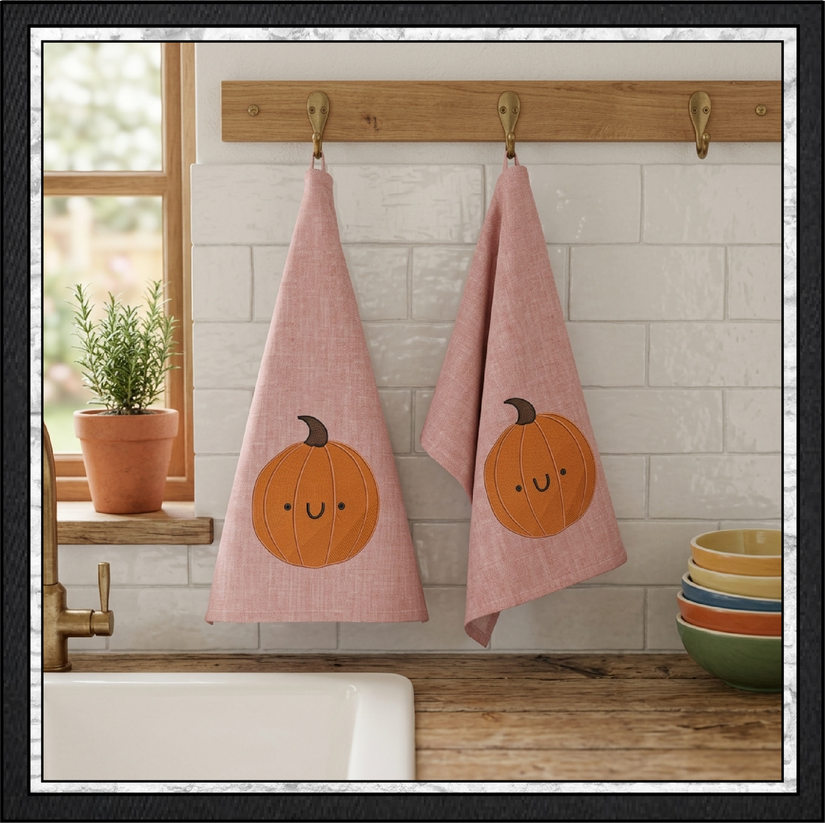 Happy Gourd & Cute Pumpkin Machine Embroidery Design Set - Kawaii Fall Autumn Pattern Bundle, 4 Designs, 6 Sizes Each (4379)