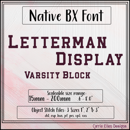 Letterman Display Varsity BX Font – Native Embrilliance Machine Embroidery Alphabet (4382)