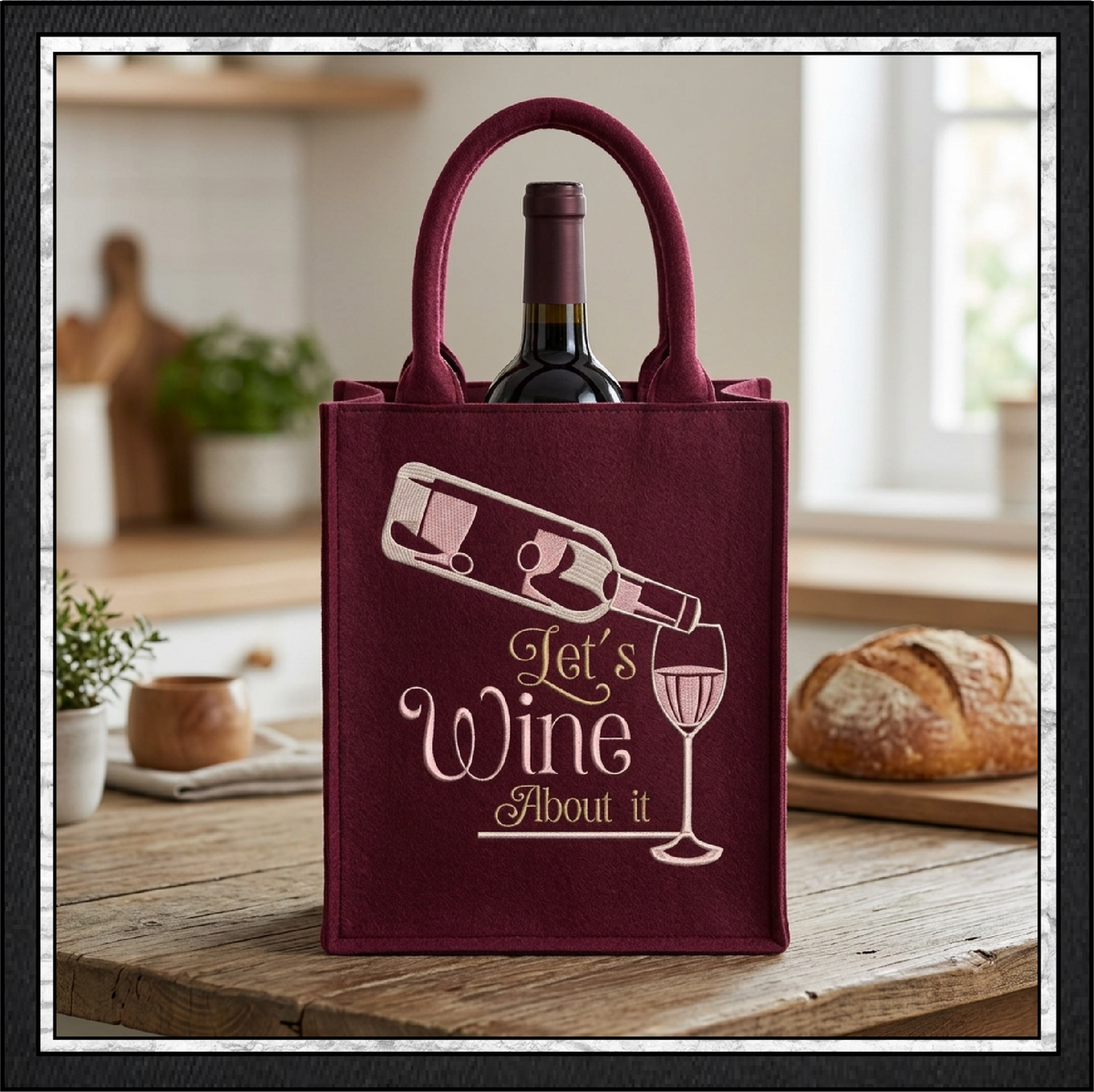 "Let's Wine About It" Funny Wine Machine Embroidery Design - Sarcastic Wine Lover Quote, 6 Sizes (4383)