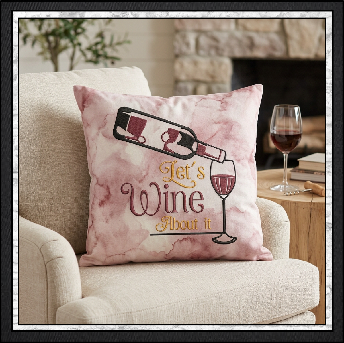 "Let's Wine About It" Funny Wine Machine Embroidery Design - Sarcastic Wine Lover Quote, 6 Sizes (4383)