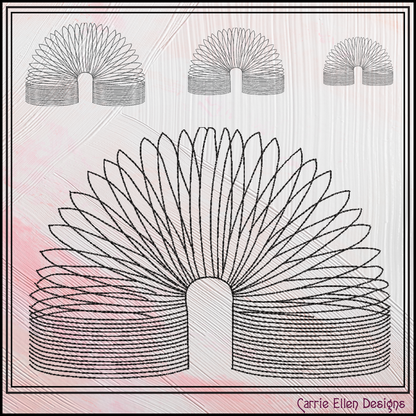 Classic Coiled Spring Toy Machine Embroidery Design File - Retro Vintage Toy Line Art, 6 Sizes (4386)