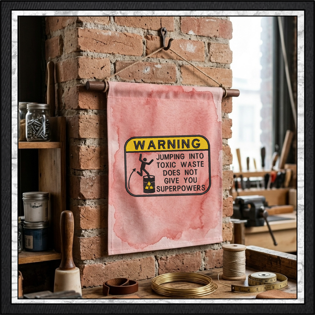 Warning Jumping Into Toxic Waste Does Not Give You Superpowers Funny Machine Embroidery Design, 6 Sizes (4388)