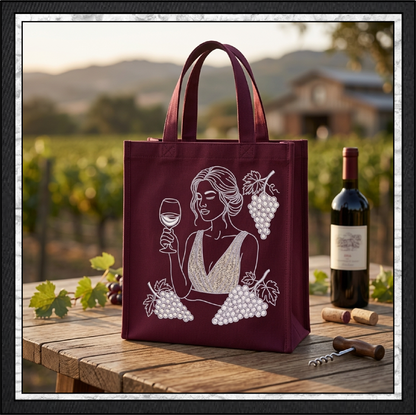 Wine Muse & Grape Clusters Machine Embroidery Design File - Elegant Woman Line Art, 4 Sizes (4391)