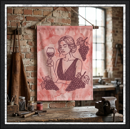 Wine Muse & Grape Clusters Machine Embroidery Design File - Elegant Woman Line Art, 4 Sizes (4391)