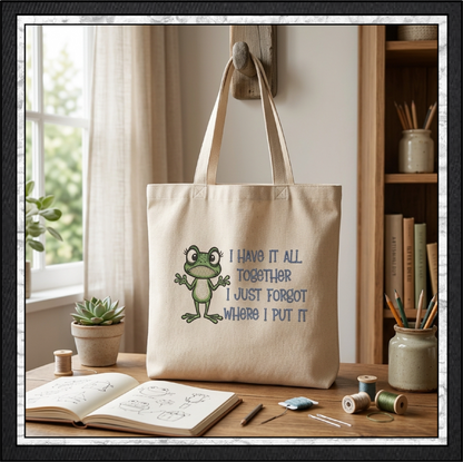 I Have It All Together I Just Forgot Where I Put It Frog Machine Embroidery Design, 6 Sizes (4392)