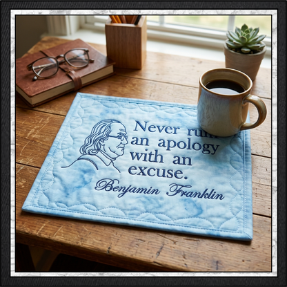Benjamin Franklin Quote Machine Embroidery Design File - Never Ruin An Apology Historical Pattern, 6 Sizes (4394)