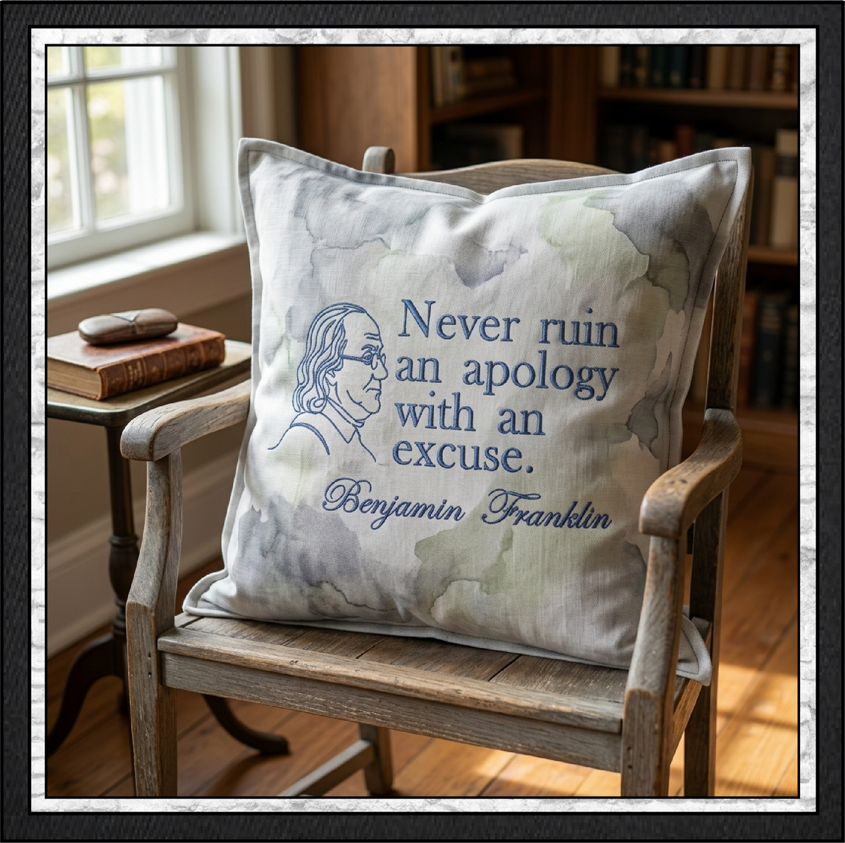 Benjamin Franklin Quote Machine Embroidery Design File - Never Ruin An Apology Historical Pattern, 6 Sizes (4394)