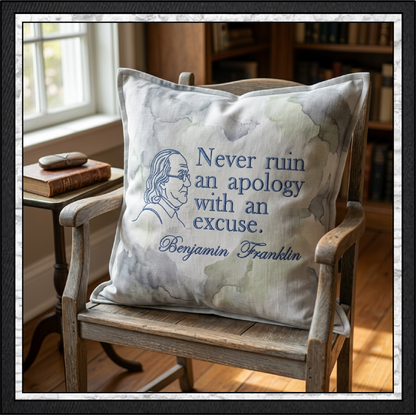Benjamin Franklin Quote Machine Embroidery Design File - Never Ruin An Apology Historical Pattern, 6 Sizes (4394)