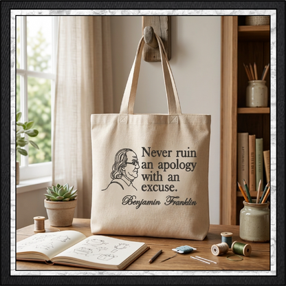 Benjamin Franklin Quote Machine Embroidery Design File - Never Ruin An Apology Historical Pattern, 6 Sizes (4394)