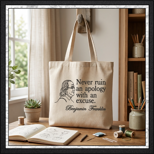 Benjamin Franklin Quote Machine Embroidery Design File - Never Ruin An Apology Historical Pattern, 6 Sizes (4394)