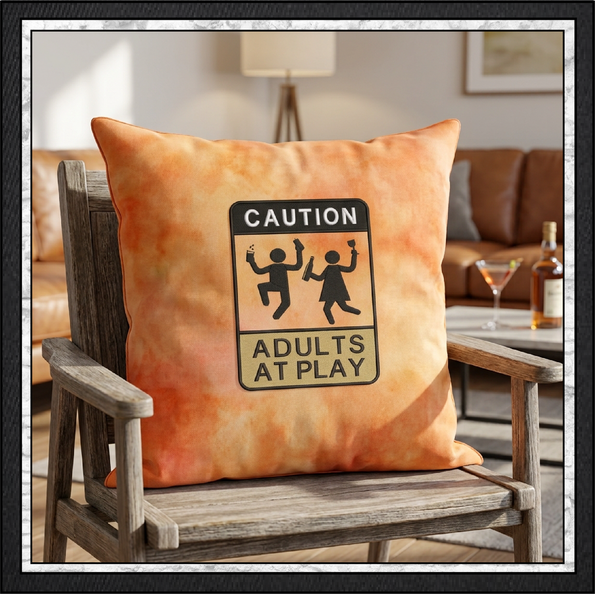 Caution Adults At Play Machine Embroidery Design File - Funny Party Warning Sign, 6 Sizes (4387)