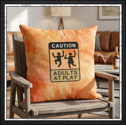Caution Adults At Play Machine Embroidery Design File - Funny Party Warning Sign, 6 Sizes (4387)