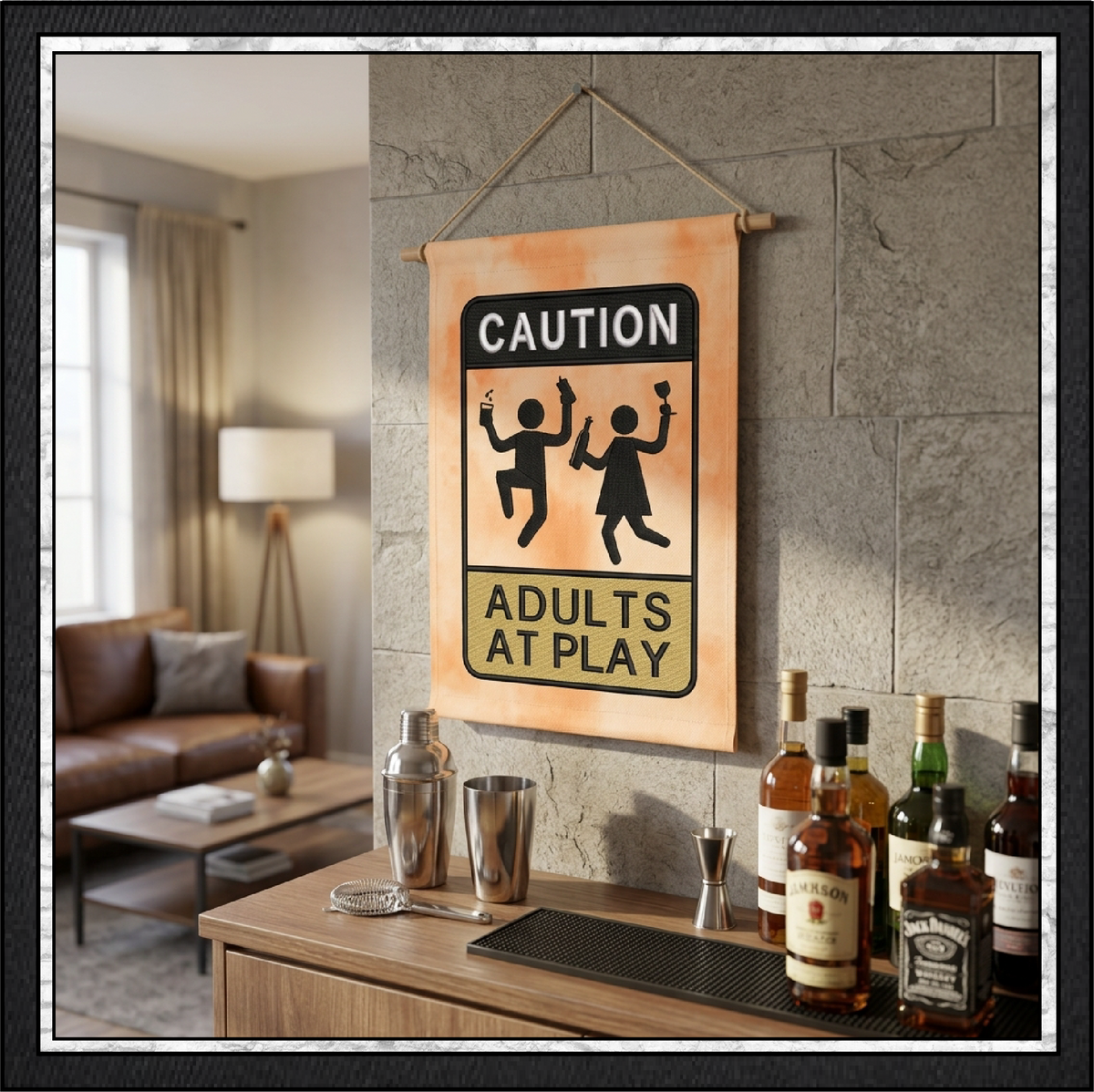 Caution Adults At Play Machine Embroidery Design File - Funny Party Warning Sign, 6 Sizes (4387)
