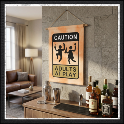 Caution Adults At Play Machine Embroidery Design File - Funny Party Warning Sign, 6 Sizes (4387)