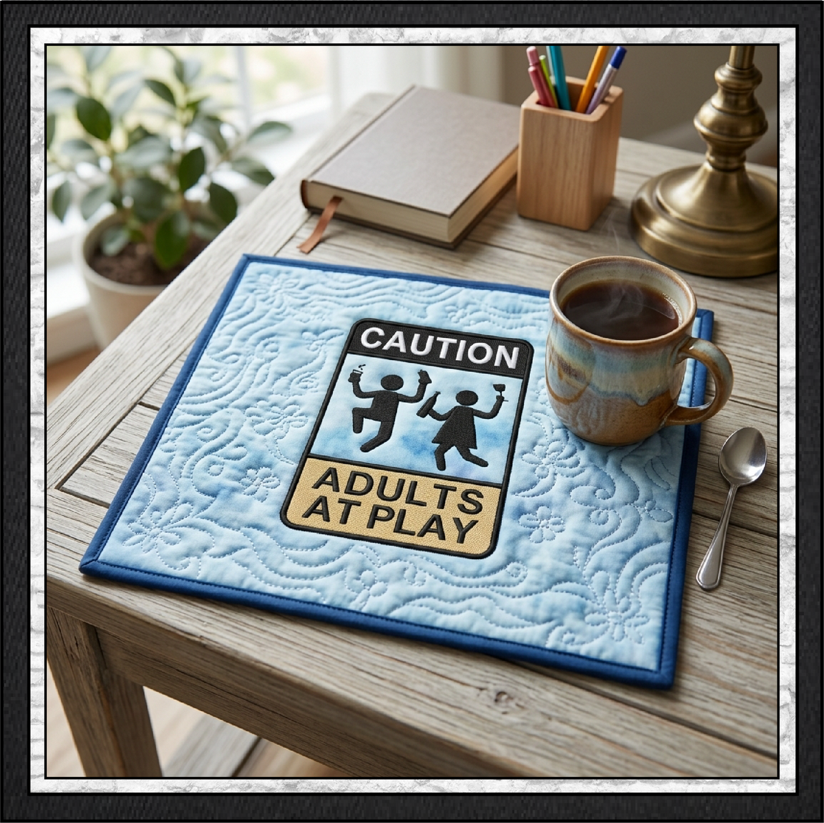 Caution Adults At Play Machine Embroidery Design File - Funny Party Warning Sign, 6 Sizes (4387)