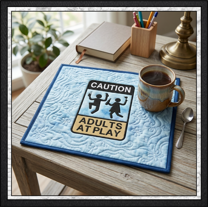 Caution Adults At Play Machine Embroidery Design File - Funny Party Warning Sign, 6 Sizes (4387)