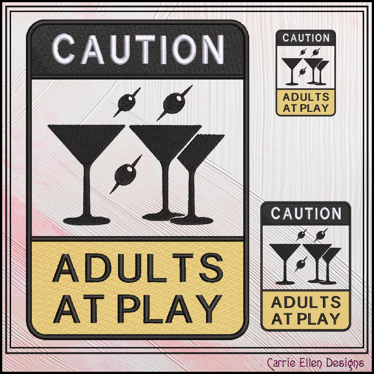 Caution Adults At Play Machine Embroidery Design File - Funny Party Warning Sign, 6 Sizes (4398)