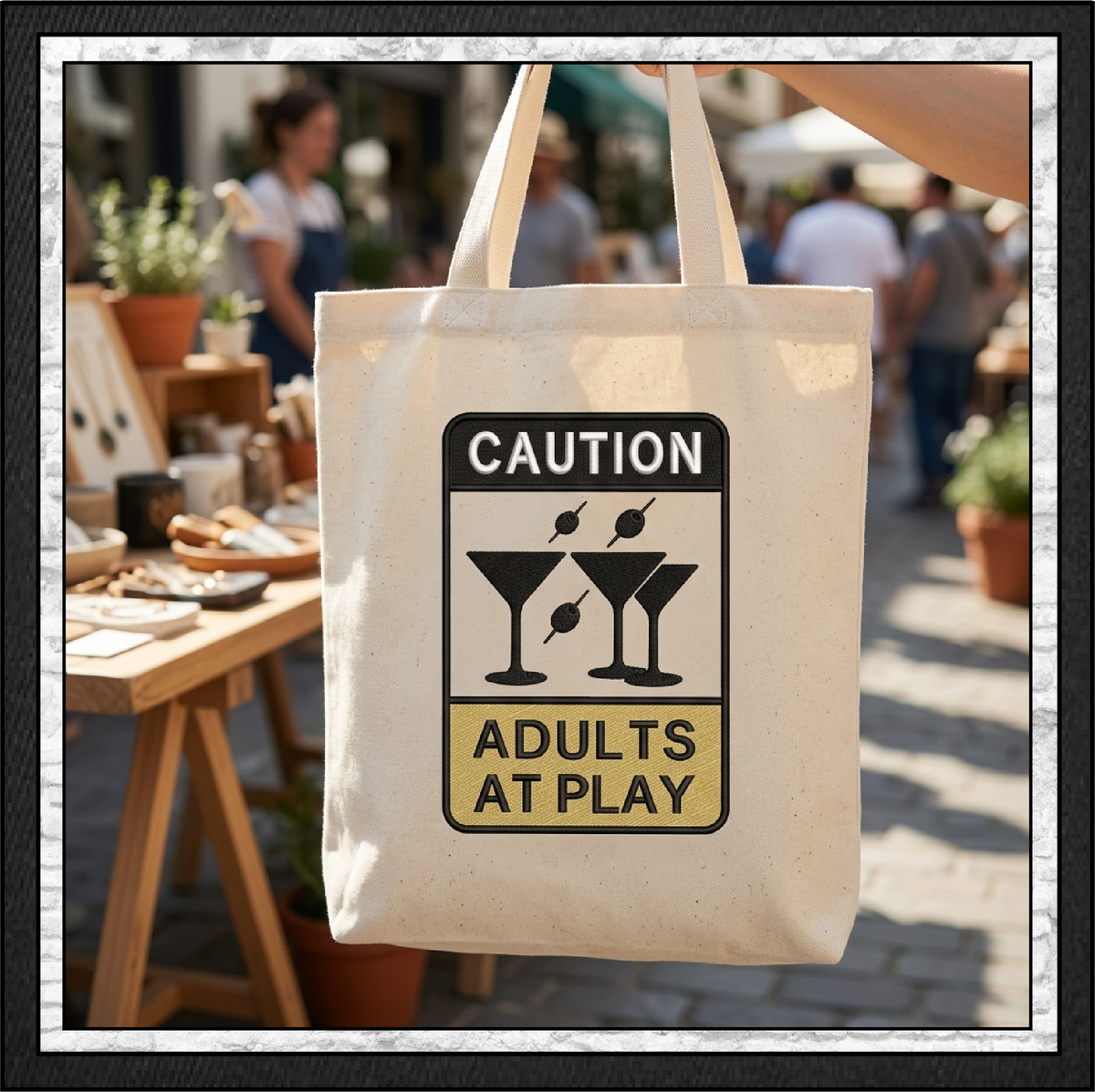 Caution Adults At Play Machine Embroidery Design File - Funny Party Warning Sign, 6 Sizes (4398)