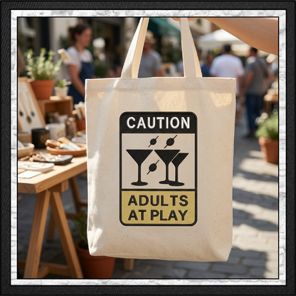 Caution Adults At Play Machine Embroidery Design File - Funny Party Warning Sign, 6 Sizes (4398)