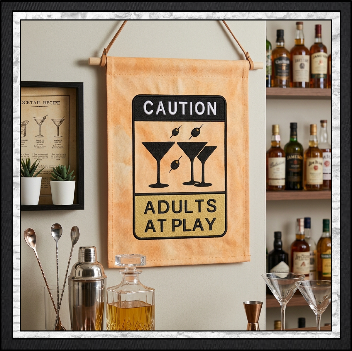 Caution Adults At Play Machine Embroidery Design File - Funny Party Warning Sign, 6 Sizes (4398)