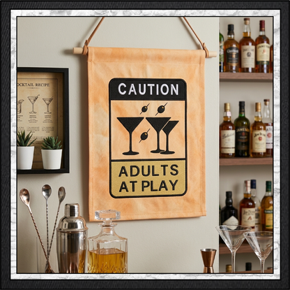 Caution Adults At Play Machine Embroidery Design File - Funny Party Warning Sign, 6 Sizes (4398)