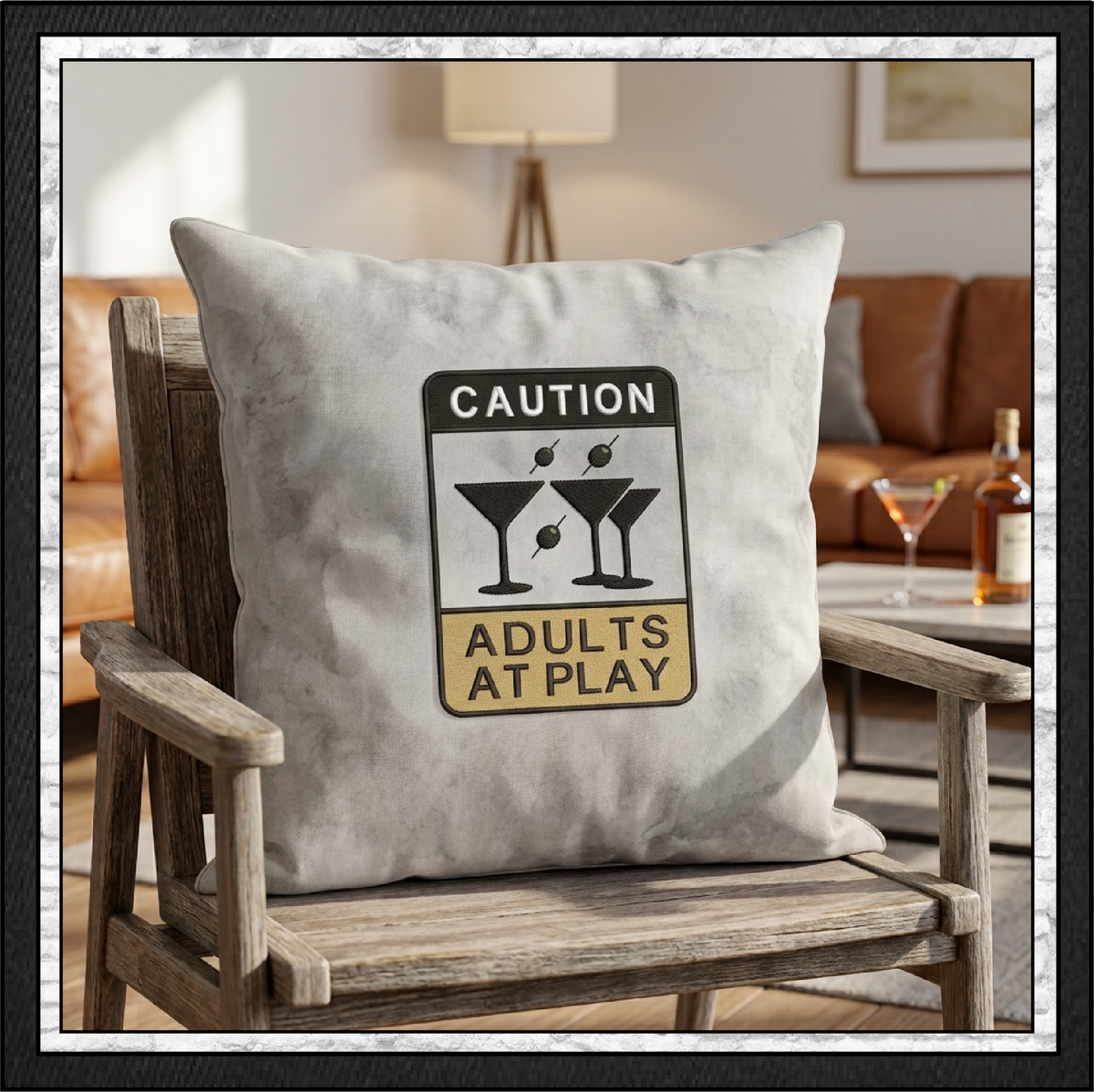 Caution Adults At Play Machine Embroidery Design File - Funny Party Warning Sign, 6 Sizes (4398)