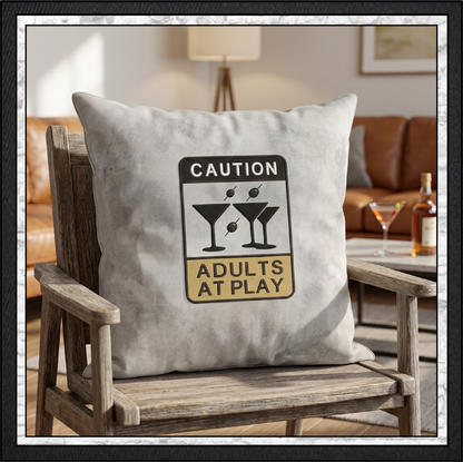 Caution Adults At Play Machine Embroidery Design File - Funny Party Warning Sign, 6 Sizes (4398)