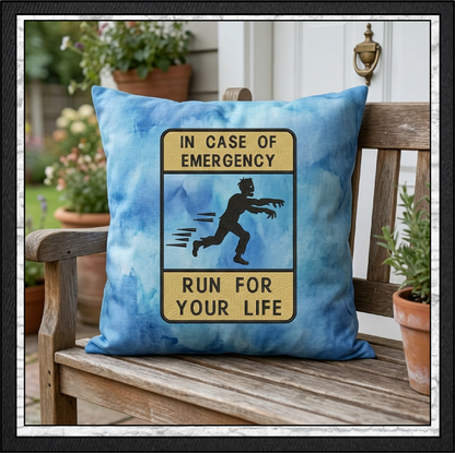 "In Case of Emergency Run For Your Life" Zombie Warning Sign Machine Embroidery Design, 6 Sizes (4399)