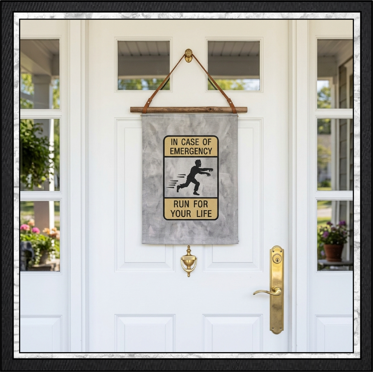 "In Case of Emergency Run For Your Life" Zombie Warning Sign Machine Embroidery Design, 6 Sizes (4399)