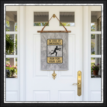 "In Case of Emergency Run For Your Life" Zombie Warning Sign Machine Embroidery Design, 6 Sizes (4399)