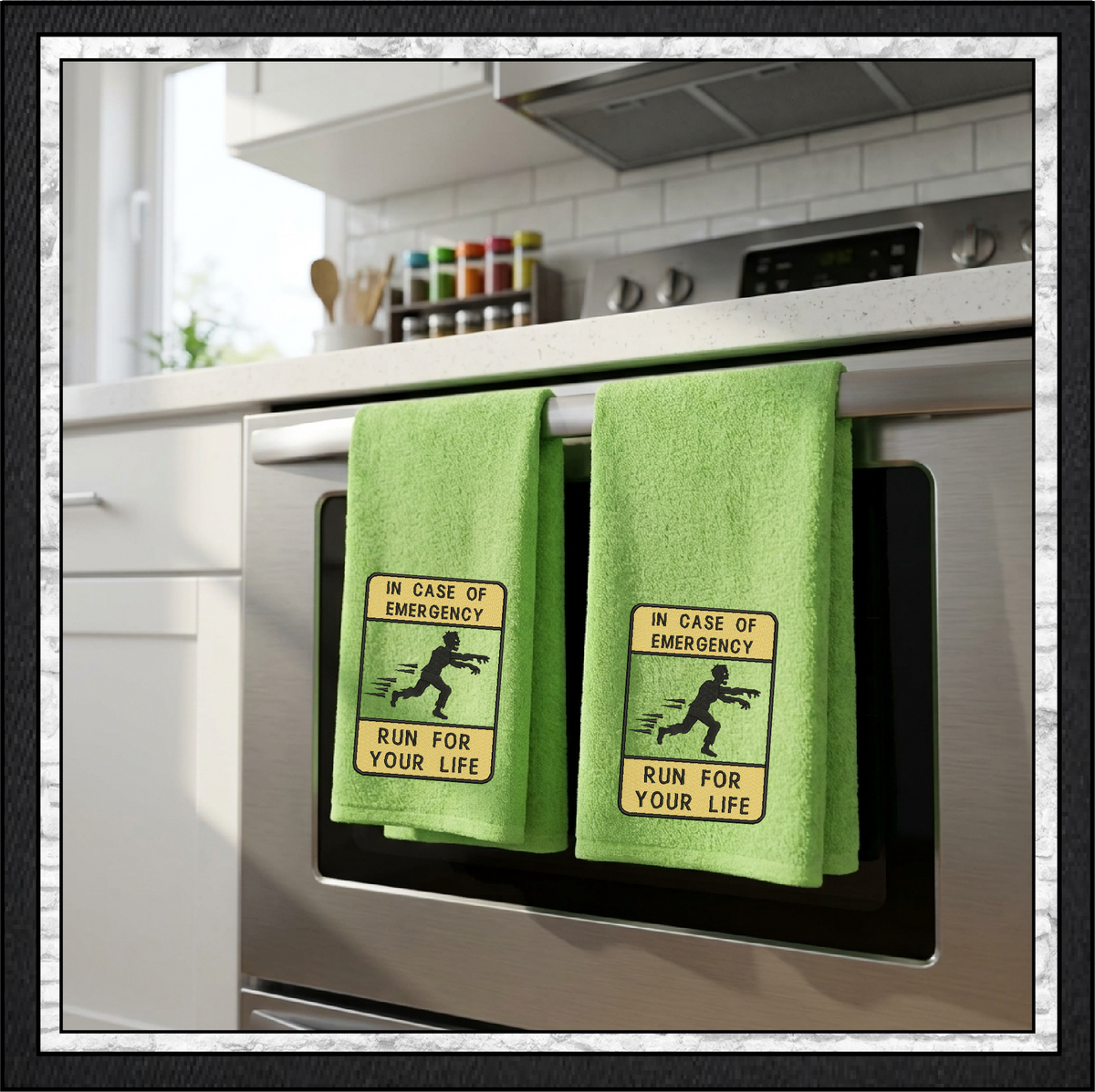 "In Case of Emergency Run For Your Life" Zombie Warning Sign Machine Embroidery Design, 6 Sizes (4399)