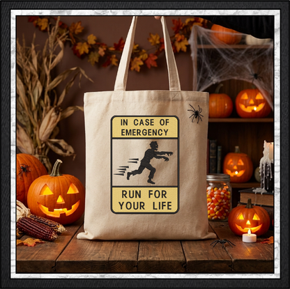 "In Case of Emergency Run For Your Life" Zombie Warning Sign Machine Embroidery Design, 6 Sizes (4399)