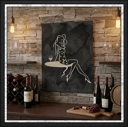 "Sip in Style" Fashion Line Art Woman with Wine Machine Embroidery Design, 6 Sizes, (4401)