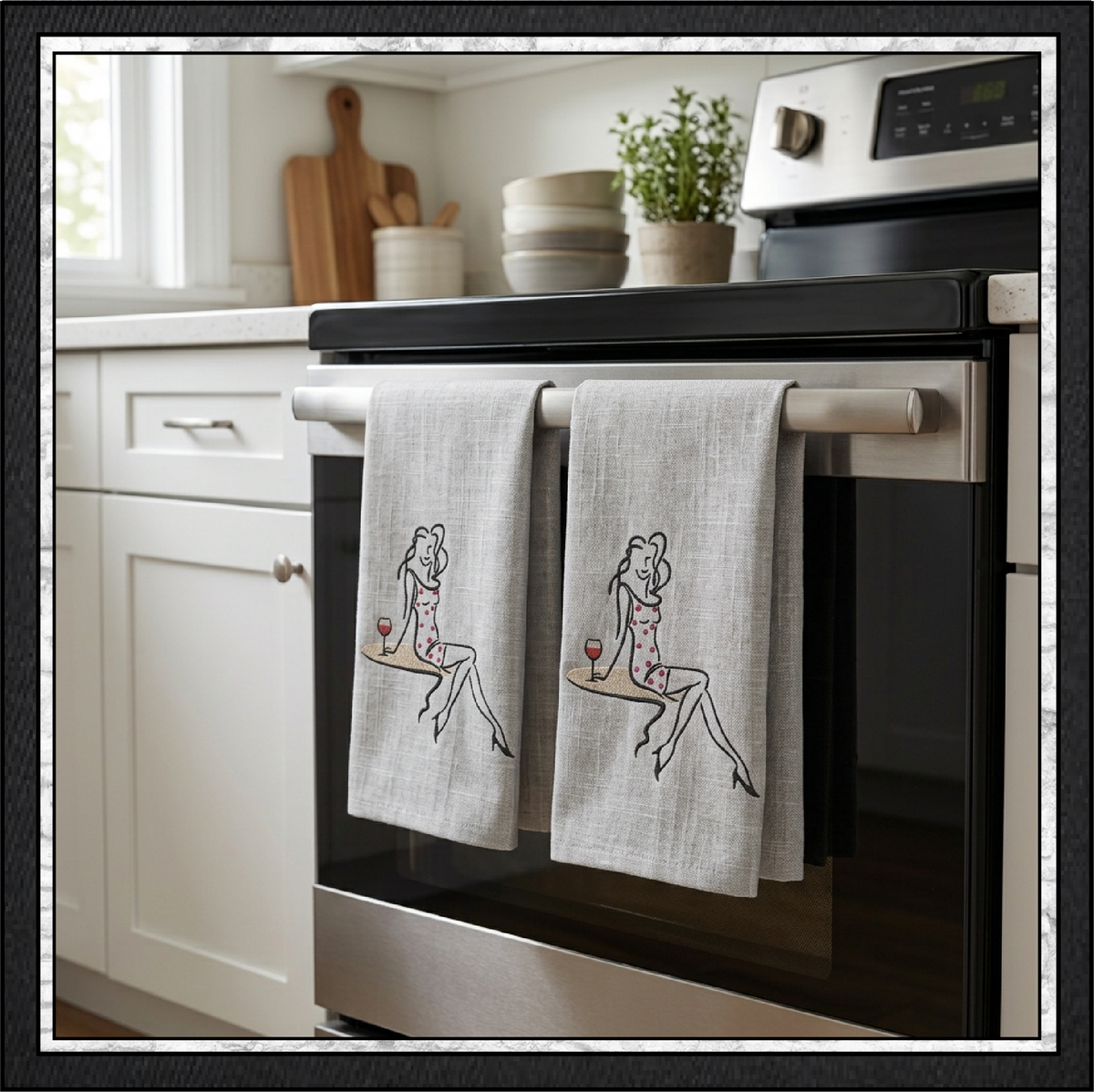 "Sip in Style" Fashion Line Art Woman with Wine Machine Embroidery Design, 6 Sizes, (4401)