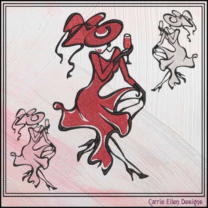 Velvet Glamour Elegant Woman in Red Dress Machine Embroidery Design, 6 Sizes, (4402)